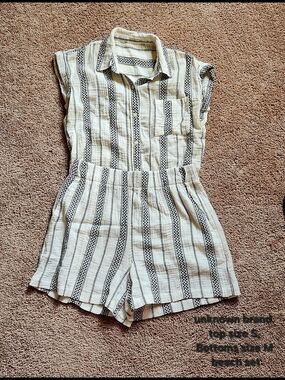 Striped Cotton Romper in Cream and Black
